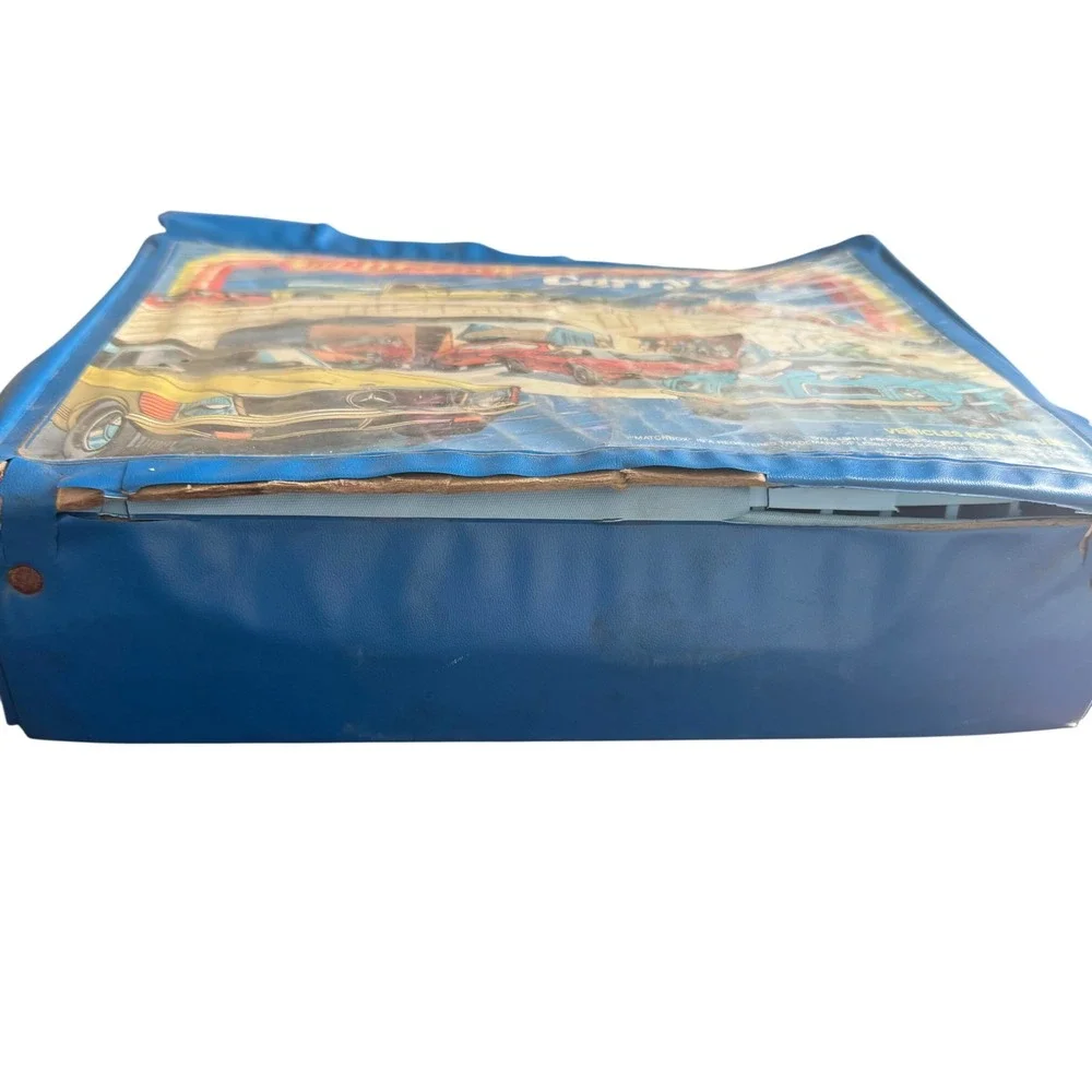 Vintage 1978 Matchbox Carry Case Lesney Blue Vinyl 48 Car Storage with 25 Cars